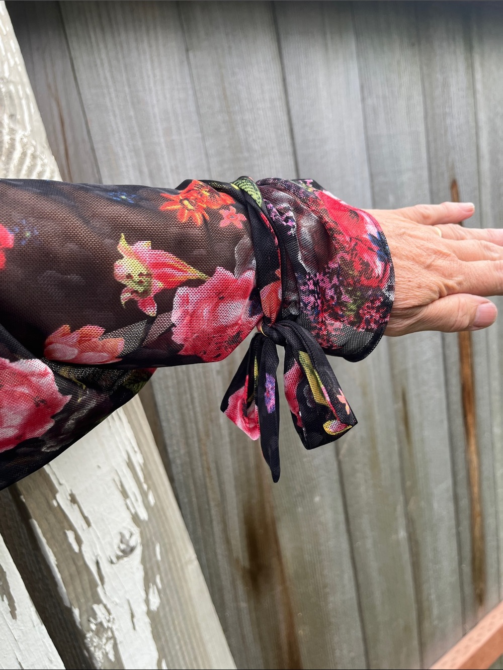 Betsey Johnson Black Floral Wrap Maxi Dress sz 16 - Picture 2 of 10